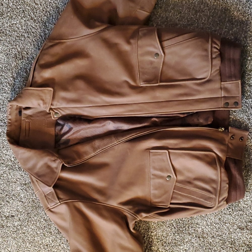 Light Brown Leather Bomber Jacket